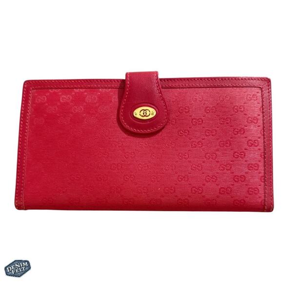 GUCCI Red/Gold Women’s GG Logo Nylon:Canvas/Leather Long Bifold Wallet - Picture 1 of 13